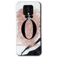 MRCİLETİSİM Tecno Camon 16 Kılıf HD Desen Baskılı Arka Kapak+Temperli Cam - Pembe Mermer Desenli Ö Harfi