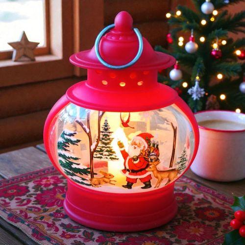 VIP OVAL KIRMIZI NOEL BABA YILBAŞI FENERİ GÜN IŞIĞI LED IŞIKLI FENER YILBAŞI HEDİYELERİ 14X8X4 CM