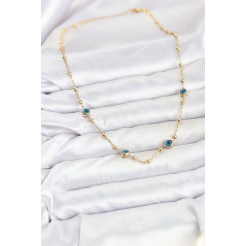 316L Çelik Gold Renk Nazarlı ve Topçuklu Model Kadın Kolye - TJ-BKO10814