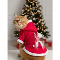 Yılbaşı Cücesi Gnome Kırmızı Polar Premium Kedi Kıyafeti | Kapüşonlu Noel Sweatshirt