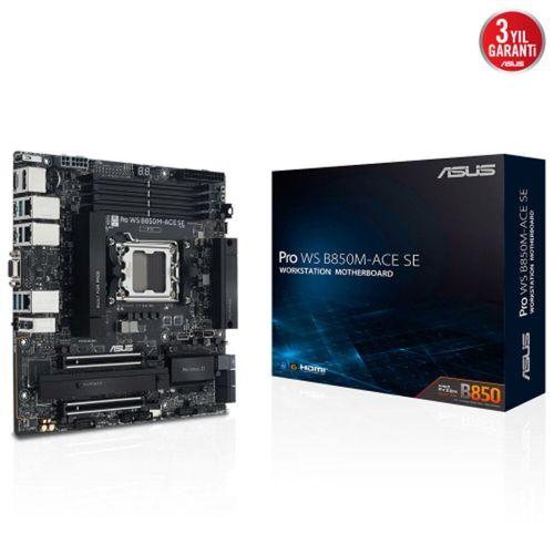 ASUS PRO WS B850M-ACE SE, 4xDDR5, 2xM.2, HDMI, DP, Type-C, D-SUB, PCIe 5.0, AM5 Soket Micro-ATX Anakart