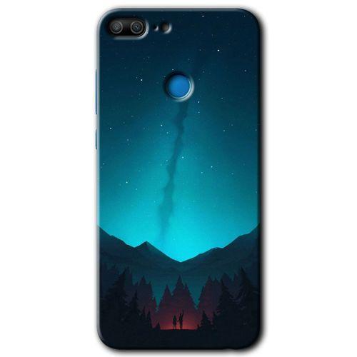 MRCİLETİSİM Honor 9 Lite Kılıf HD Desen Baskılı Arka Kapak + Temperli Cam - Night Fores Mount