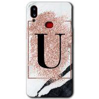 Galaxy A10s Kılıf HD Desen Baskılı Arka Kapak - Pembe Mermer Desenli U Harfi + Kırılmaz Cam