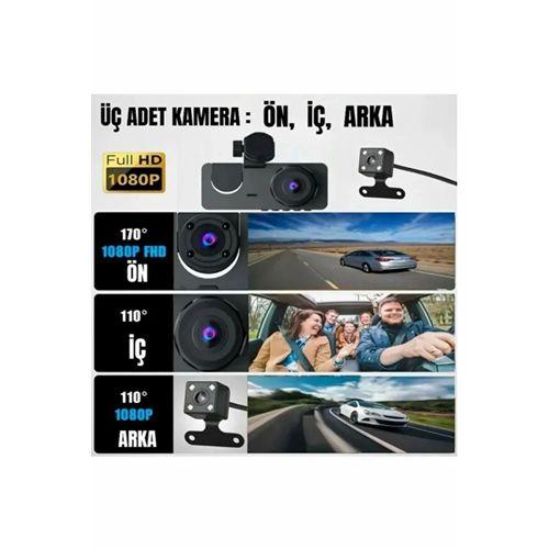 1080p Full Hd Çözünürlüklü Üç Kameralı Araç İçi Kamera - Park Ve Sürüş Güvenliği
