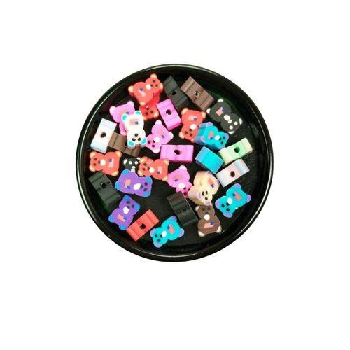 30 Adet 10 mm Polimer Kil Fimo Boncuk Takı Bileklik + 1 Metre Lastikli Misina Hediye - Renkli Ayıcık