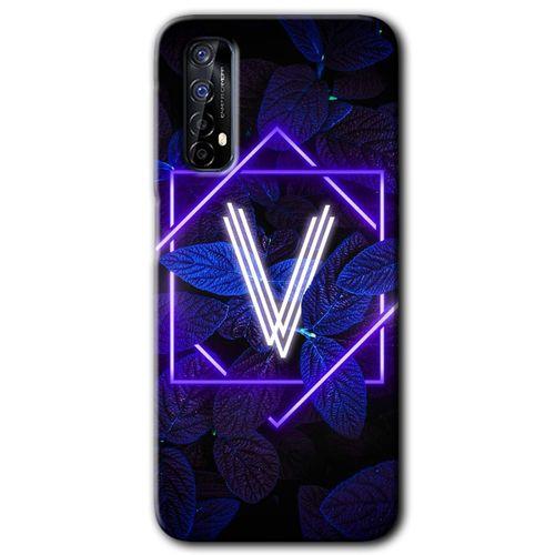 Realme 7 Kılıf HD Desen Baskılı Arka Kapak - Dark Neon Yaprak V Harfi