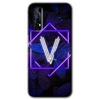 Realme 7 Kılıf HD Desen Baskılı Arka Kapak - Dark Neon Yaprak V Harfi