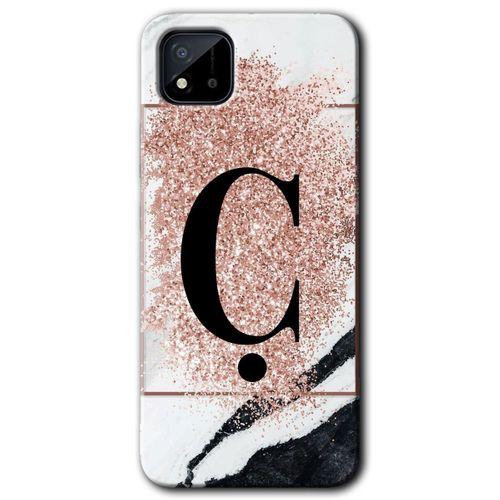 Realme C11 HD Baskılı Kılıf + 9D Tam Ekran Koruyucu - Pembe Mermer Desenli Ç Harfi