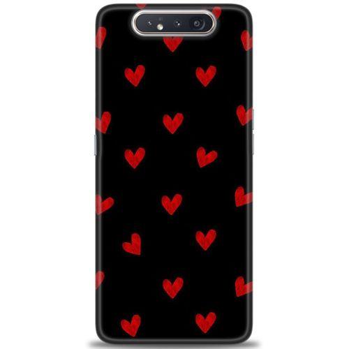 Samsung Galaxy A80 Kılıf HD Baskılı Kılıf - Kırmızı Kalpler + Tam Ekran Koruyucu