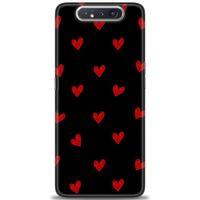 Samsung Galaxy A80 Kılıf HD Baskılı Kılıf - Kırmızı Kalpler + Tam Ekran Koruyucu