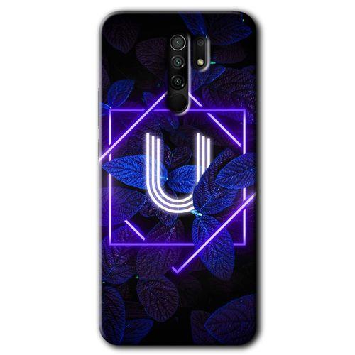 Xiaomi Redmi 9 HD Baskılı Kılıf + 9D Tam Ekran Koruyucu - Dark Neon Yaprak U Harfi