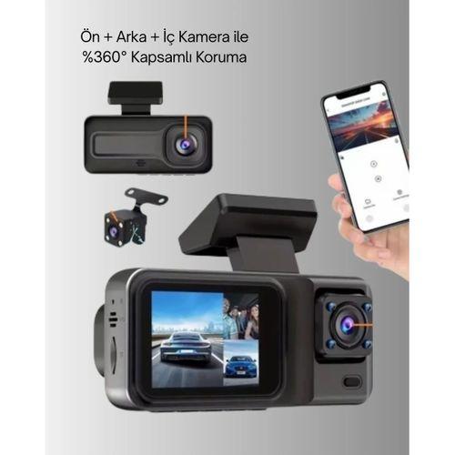 360° Kapsama Sahip Full Hd Araç Kamerası 3’lü Kayıt Gece Görüşlü Dashcam