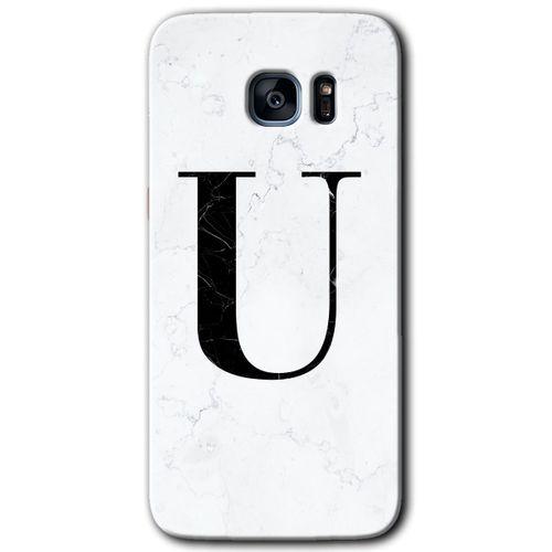 Potkal Hediye Fabrikası Samsung Galaxy S7 Edge Kılıf HD Desen Baskılı Arka Kapak - Beyaz Mermer Desenli U Harfi