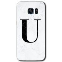 Potkal Hediye Fabrikası Samsung Galaxy S7 Edge Kılıf HD Desen Baskılı Arka Kapak - Beyaz Mermer Desenli U Harfi
