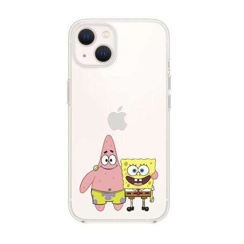 iPhone 13 Mini Sünger Bob & Patrickstar Desenli Premium Silikonlu Şeffaf Telefon Kılıfı