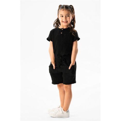 Kısa Kol Batı Yazlık Müslin Kız Çocuk Tshirt Siyah Syh