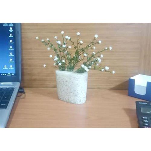 2 Adet Vazo Dahil,Vazoda Çiçek,Beyaz Yapay Çiçek,Vazo Dekoratif Deniz Taşı El Yapımı 10X5X14Cm
