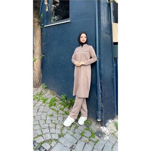 Fermuarlı Uzun Tunik Pantolon Spor İkili Takım - 03058.016 - Vizon