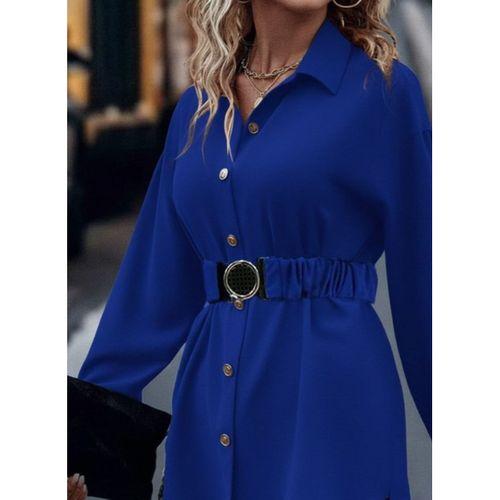 Kadın Uzun Kollu Yakalı önden Düğmeli Belden Kemerli Ithal Krep Bluz