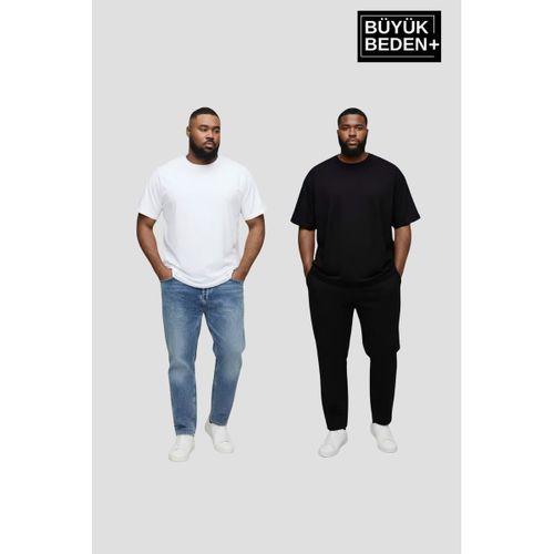 Büyük Beden Erkek Regular Kalıp Basic Bisiklet Yaka 2 li Tişört Seti 3XL-6XL SPR26BTS510+2