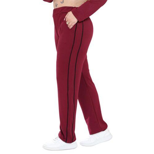 Melsay Butik Büyük Beden Kırmızı Siyah Çizgi Detay Modal Kadın Eşofman Takımı