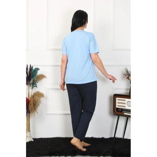 Kadın Büyük Beden Mavi Pijama Takımı