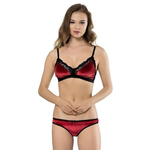Kadife Bralet Sütyen Takım Dantelli Desteksiz Balensiz Koza 80153
