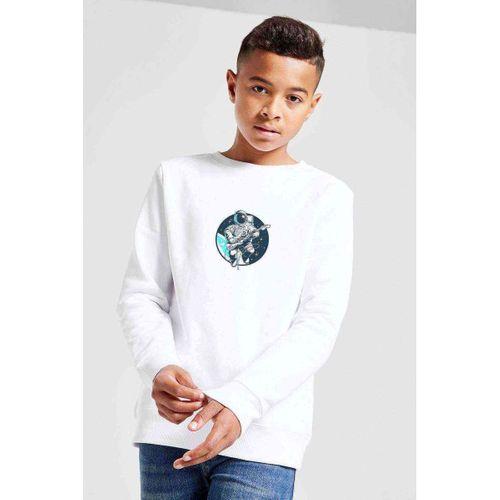 Astronaut Guitar Baskılı Unisex Çocuk Beyaz Sweatshirt