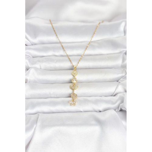 316L Çelik Gold Renk Şans Kolyesi Y Model Zirkon Taşlı Kadın Kolye