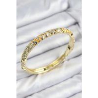 Mineli Pirinç Zirkon Taşlı Sarı Krem Çiçek Motifli Gold Kadın Kelepçe