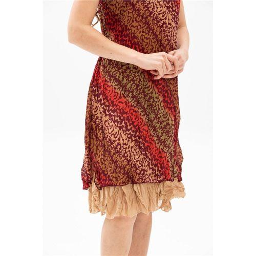 Kısa Kol Vual Defne Midi Boy Yazlık Otantik Elbise Kırmızı Kırçıllı 6066