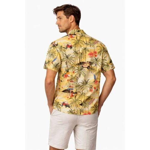 Erkek Tropikal Palmiye Desenli Kısa Kol Gömlek Hawaii Tarz Yazlık Rahat Kalıp - Desenli