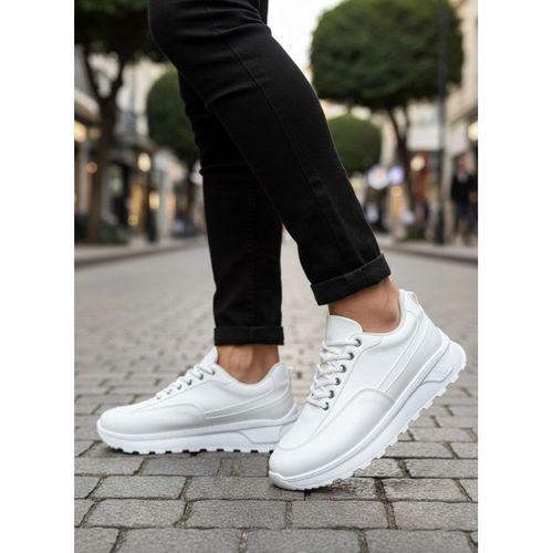 BA0246 Beyaz Bağcıklı Yüksek Taban Günlük Erkek Ayakkabı