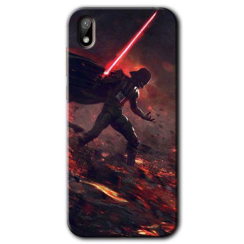 MRCİLETİSİM Huawei Y5 2019 Kılıf HD Desen Baskılı Arka Kapak + Temperli Cam - Darh Vader Wars