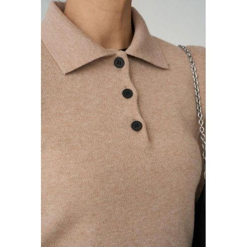 Polo Yaka 3 Düğmeli Kazak - Camel