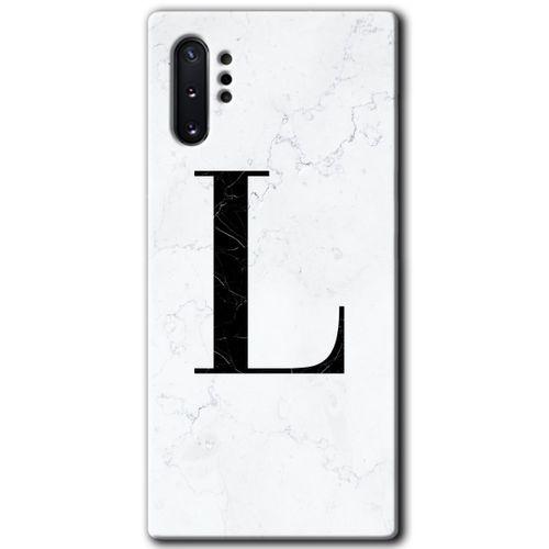 Galaxy Note 10 Plus Kılıf HD Desen Baskılı Arka Kapak - Beyaz Mermer Desenli L Harfi + Kırılmaz Cam