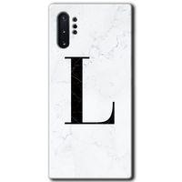 Galaxy Note 10 Plus Kılıf HD Desen Baskılı Arka Kapak - Beyaz Mermer Desenli L Harfi + Kırılmaz Cam