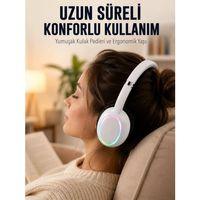 Beyaz Kablosuz Bluetooth Kulaklık Mikrofonlu Ergonomik Kulak Üstü Tasarım