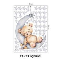 Ayda Uyuyan Sevimli Ayıcık ve Yıldızlar Çocuk Odası Duvar Sticker 50 x 70 cm