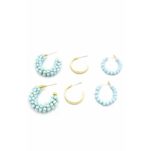 Boncuklu Küpe Seti - Turkuaz