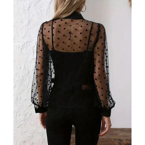 Kadın Uzun Kollu Yakalı şeffaf Tül Detaylı Ve Viskon Atlet Ikili Takım