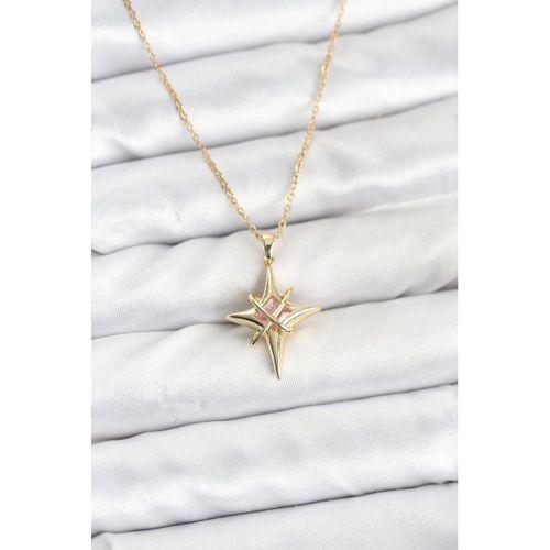 316L Çelik Gold Renk Zirkon Taşlı Kutup Yıldızı Model Kadın Kolye