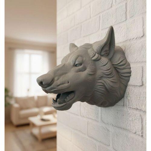 Asılabilir Gri Kurt Heykeli Ev Ofis Duvar Süslemesi Dekoratif