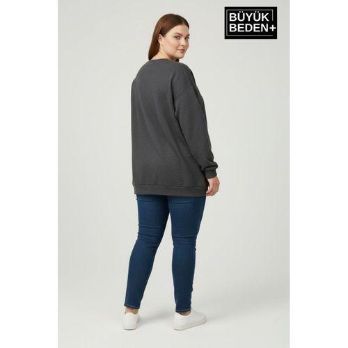 Kadın Büyük Beden MİLANO İTALiA Baskılı Bisiklet Yaka İnce Sweatshirt SPR26BSWK956-9