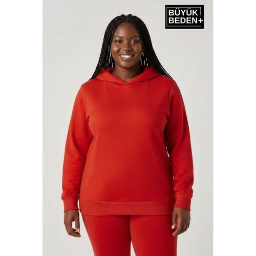 Kadın Büyük Beden Kapşonlu ince Sweatshirt SPR24BSWK57