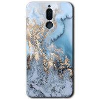 MRCİLETİSİM Huawei Mate 10 Lite Kılıf Baskılı Kapak - Eski Mermer + 5D Tam Kaplayan Cam