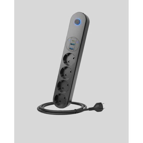 4’lü Çoklu Priz 2 Usb Type-c Girişli Akım Korumalı Siyah