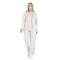 Melsay Butik Büyük Beden Ekru Lacivert Çizgi Detay Modal Kadın Eşofman Takımı