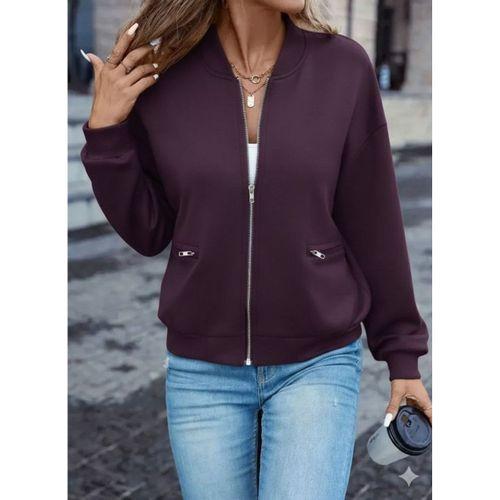 Kadın Uzun Kollu önden Fermuarlı Cepli Modal Mürdüm Ceket