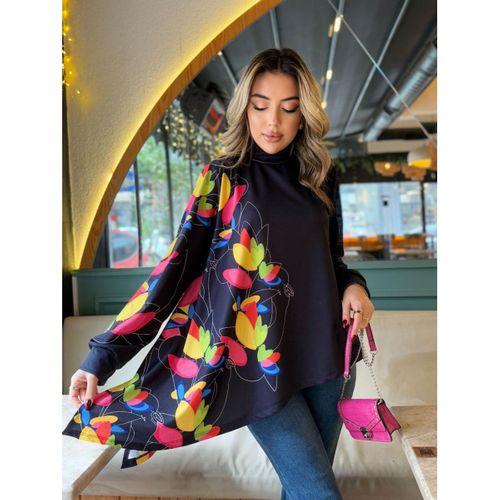 Kadın Uzun Kollu Balıkçı Yaka Asimetrik Kesim Mikro Bluz